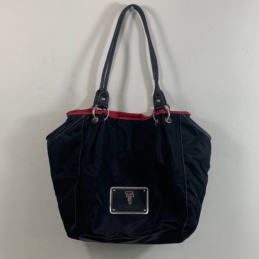 Tignanello Shoulder Bag Womens Large Black Red Nylon PVC Tote Purse